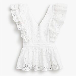J Crew Collection White Flutter-Sleeve Top in Eyelet, Size‎ 10